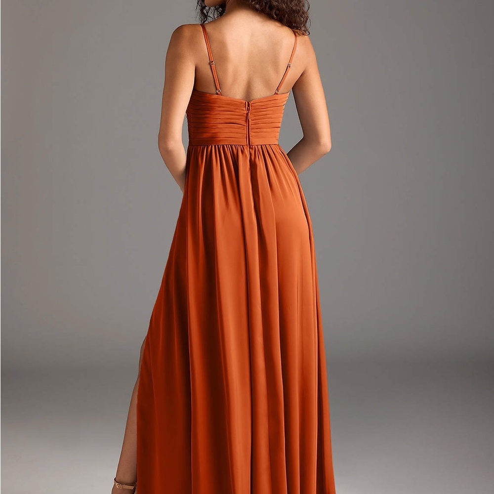 Azazie Rust Orange Pleated Dress - Picture 3 of 4